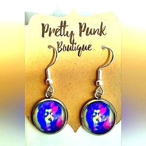 Jimi Hendrix Dangle Earrings in Purple w/ Stainless Steel French Hooks & Bezels